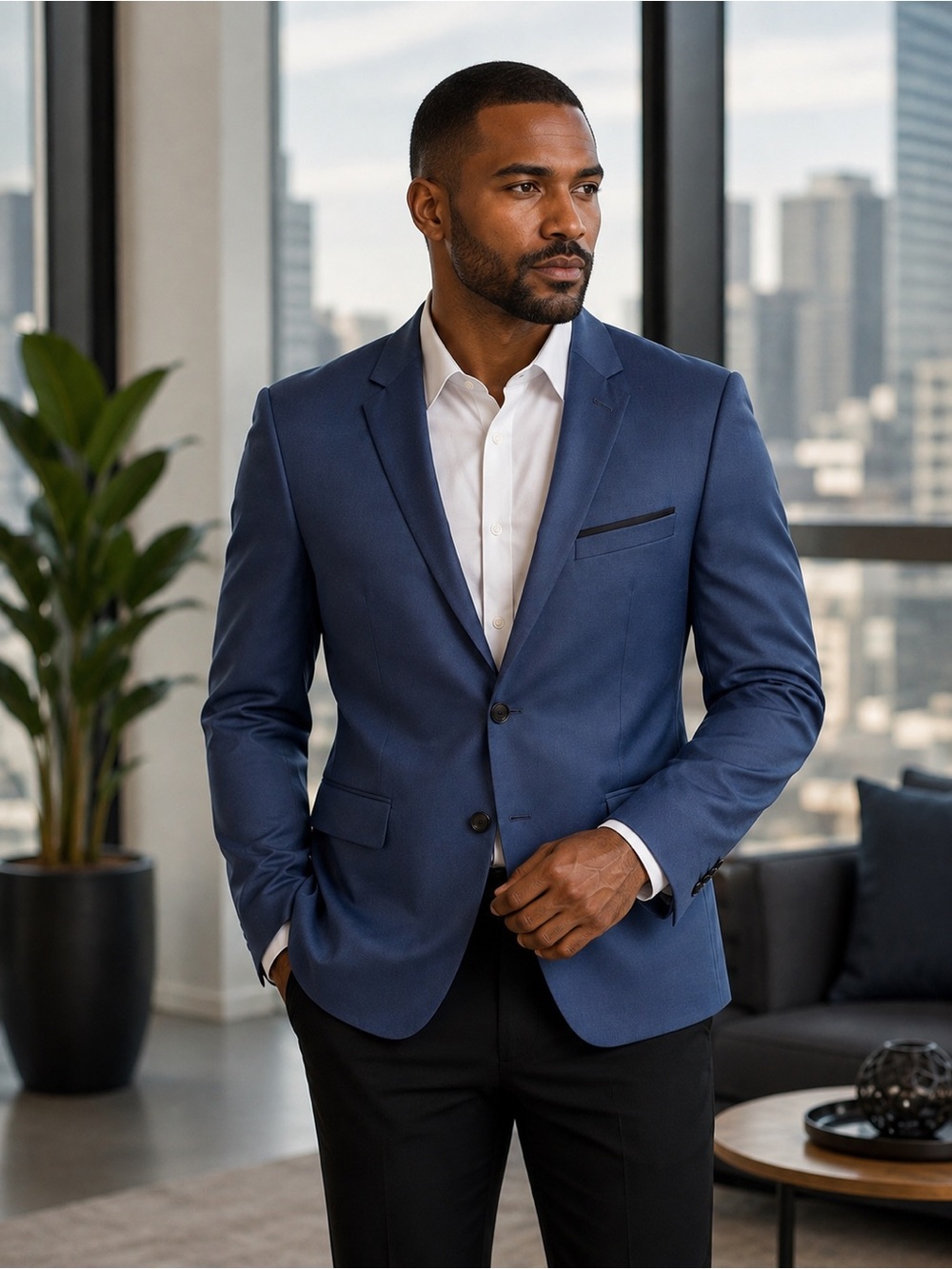 New The Kooples Men’s Blue Wool-Blend Suit Jacket – Size FR 48 / US 38